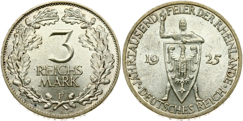 Weimar Republic 3 Reichsmark 1925 F Rheinland
Estimate: EUR 50 - 75