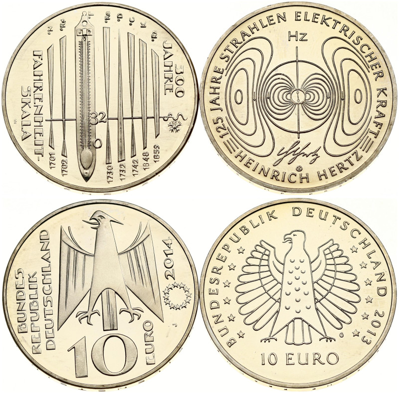 Germany 10 Euro 2013 G Hertz & 10 Euro 2014 J Fahrenheit Scale Lot of 2 Coins