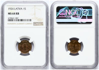 Latvia 1 Santims 1924 NGC MS 64 RB ONLY 2 COINS IN HIGHER GRADE