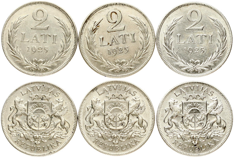 Latvia 2 Lati 1925 Lot of 3 Coins