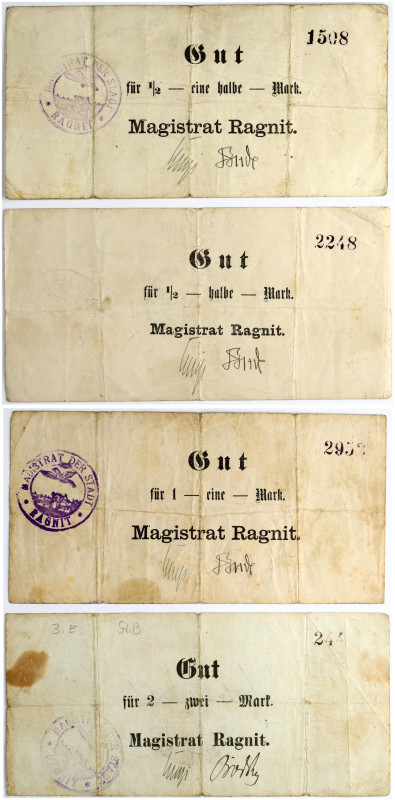 Germany Prussian Lithuania 1/2 - 2 Mark 1914 Ragnit-Ragaine Banknote SET Lot of ...