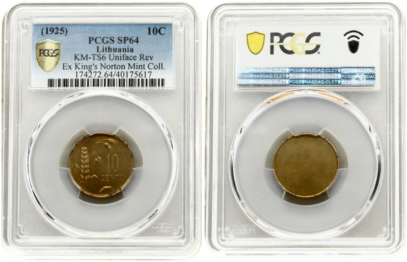 Lithuania Pattern 10 Centu 1925 (RRRR) PCGS SP64
Estimate: EUR 600 - 800