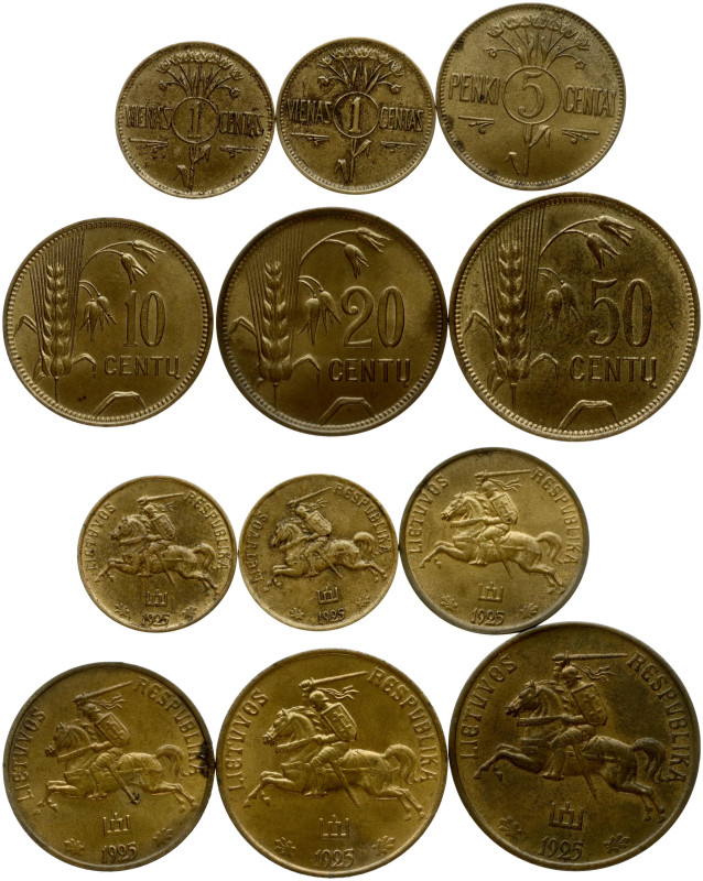 Lithuania 1 Centas - 50 Centų 1925 SET Lot of 6 Coins 
Estimate: EUR 2100 - 240...