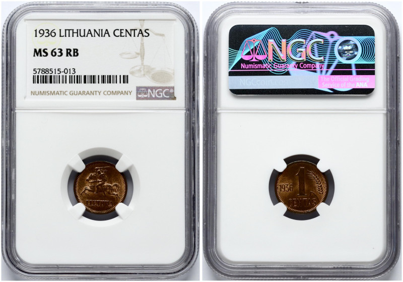 Lithuania 1 Centas 1936 NGC MS 63 RB
Estimate: EUR 75 - 90