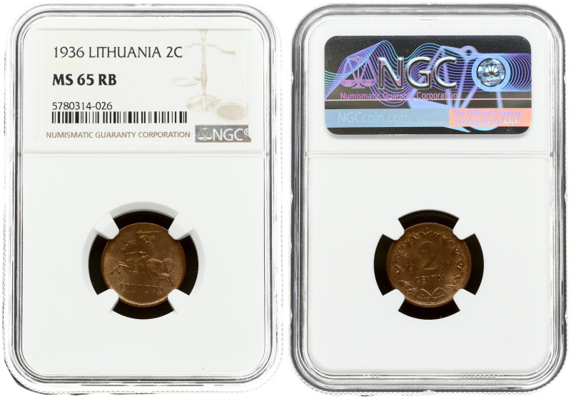 Lithuania 2 Centai 1936 NGC MS 65 RB ONLY ONE COIN IN HIGHER GRADE
Estimate: EU...