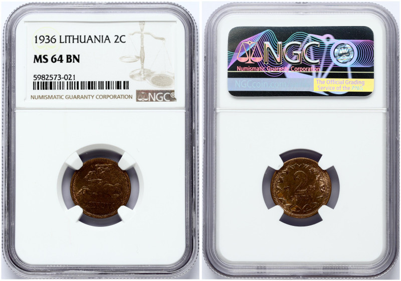 Lithuania 2 Centai 1936 NGC MS 64 BN
Estimate: EUR 120 - 140