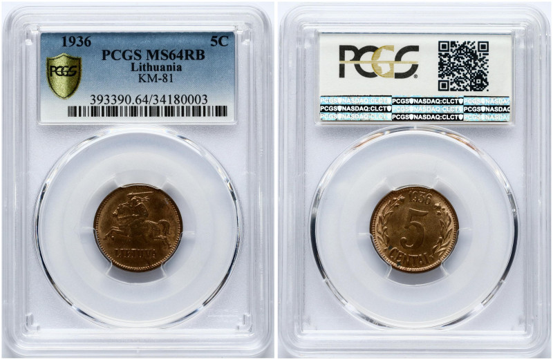 Lithuania 5 Centai 1936 PCGS MS 64 RB Only 3 COINS IN HIGHER GRADE
Estimate: EU...