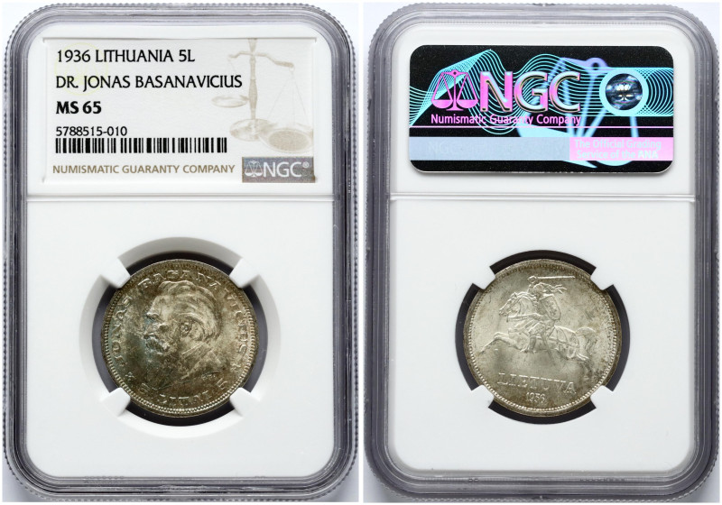 Lithuania 5 Litai 1936 Basanavičius NGC MS 65
Estimate: EUR 550 - 700