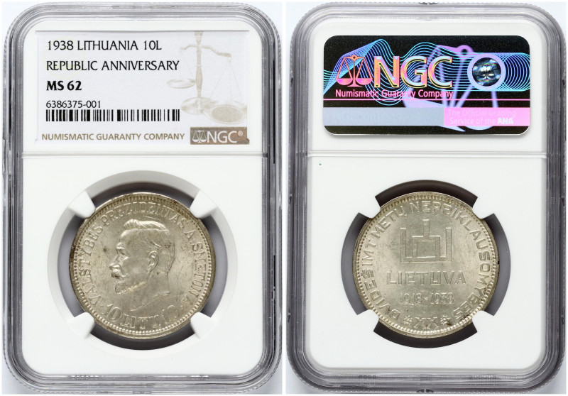 Lithuania 10 Litų 1938 20th anniversary of Republic NGC MS 62
Estimate: EUR 350...