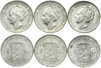 Netherlands 1 Gulden 1938-1940 Lot of 3 Coins