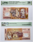 Romania 100 000 Lei 2001-2004 Nicolae Grigorescu Banknote PMG 58 Choice About Unc EPQ