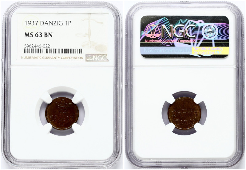 Danzig 1 Pfennig 1937 NGC MS 63 BN
Estimate: EUR 50 - 60