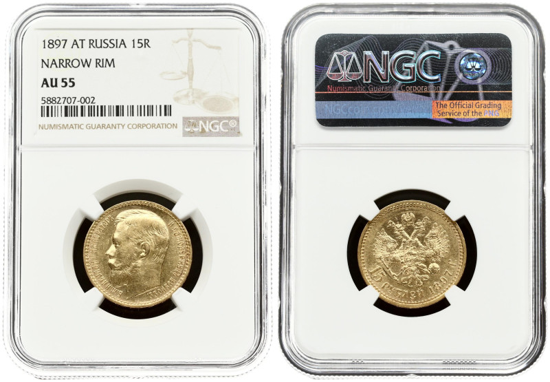 Russia 15 Roubles 1897 АГ NGC AU 55
Estimate: EUR 1100 - 1350