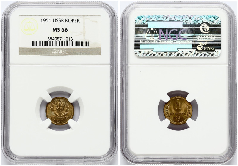 Russia 1 Kopeck 1951 NGC MS 66
Estimate: EUR 50 - 70