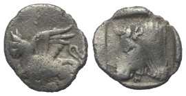 Thrakien. Abdera.

 Diobol (Silber). Ca. 411 - 385 v. Chr.
Vs: Greif auf Keule nach links sitzend, die rechte Pranke erhoben.
Rs: Stierkopf links,...