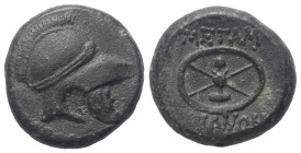 Thrakien. Mesembria.

 Bronze. Ca. 175 - 100 v. Chr.
Vs: Attischer Helm rechts.
Rs: Vierspeichiges Rad.

19 mm. 6,24 g. 

HGC 3, 1571; Karayot...