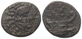 Inseln vor Epiros. Korkyra. Unter römischer Herrschaft.

 Bronze. Ca. 229 - 48 v. Chr.
Vs: Kopf des Herakles mit Löwenfell rechts.
Rs: Prora recht...