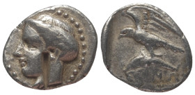 Paphlagonien. Sinope.

 Drachme (Silber). Ca. 410 - 350 v. Chr.
Vs: Kopf der Nymphe Sinope mit Sphendone und Ohrring links.
Rs: Adler auf Delfin n...