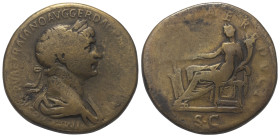 Traianus (98 - 117 n. Chr.).

 Sesterz (Bronze). 112 - 114 n. Chr. Rom.
Vs: IMP CAES NERVAE TRAIANO AVG GER DAC P M [TR P COS VI P P]. Büste mit Lo...
