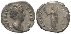 Faustina I. (gest. 141 n. Chr.). Diva Faustina I.

 Denar (Silber). Nach 141 n. Chr. Rom.
Vs: DIVA FAVSTINA. Drapierte Büste rechts.
Rs: AVGVSTA. ...
