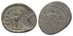 Tesserae. Römische Kaiserzeit.

 Bleitessera. 2. / 3. Jhdt. n. Chr.
Vs: Kultbild der ephesischen Artemis von vorn, runder Gegenstempel.
Rs: Weibli...