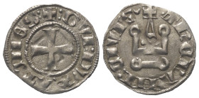 Achaia - Fürstentum. Guy II. de La Roche (1287 - 1308).

 Denar (Silber).
Vs: + GVI DVX ATENES. Kreuz.
Rs: + ThEBANI CIVIS. Stilisiertes Kastell....