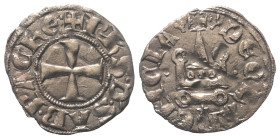 Achaia - Fürstentum. Philipp von Savoyen (1301 - 1307).

 Denar (Silber).
Vs: + PhS D SAB P AChE. Kreuz.
Rs: + DE CLARENCIA. Stilisiertes Kastell....