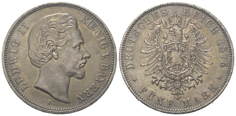 Kaiserreich. Bayern. Ludwig II. (1864 - 1886).

 5 Mark (Silber). 1875 D. Münc...