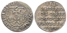 Polen. Königreich. Sigismund I. Stary (1506 - 1548).

 Dreigröscher (Silber). 1539. Elbing (Elbag).
Vs: Wappen.
Rs: Vierzeilige Inschrift zwischen...