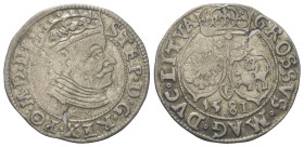 Polen. Königreich. Stephan Bathory (1576 - 1586).

 Groschen (Silber). 1581. Vilnius (Wilno).
Vs: Gekrönter Kopf rechts.
Rs: Dreistieliges Blatt ü...