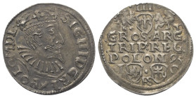 Polen. Königreich. Sigismund III. Wasa (1587 - 1632).

 Dreigröscher (Silber). 1595. Bromberg (Bydgoszcz).
Vs: Gekrönter Kopf mit Harnisch- und Müh...