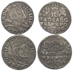 Polen. Königreich. Sigismund III. Wasa (1587 - 1632).

 Dreigröscher (Silber). 1599 und 1600. Fraustadt (Wschawa).
Lot (2 Stück):
Vs: Gekrönter Ko...