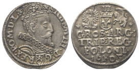 Polen. Königreich. Sigismund III. Wasa (1587 - 1632).

 Dreigröscher (Silber). 1605. Krakau (Kraków).
Vs: Gekrönter Kopf mit Harnisch- und Mühlstei...