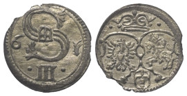 Polen. Königreich. Sigismund III. Wasa (1587 - 1632).

 Dreier (Ternar) (Silber). 1619. Posen (Poznan).
Vs: Monogramm zwischen verkürzter und getre...