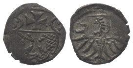 Polen. Litauen. Sigismund II. August (1545 - 1572).

 Denar (Silber). 1557. Elbing (Elblag).
Vs: Stadtwappen und verkürzte Jahreszahl.
Rs: Polnisc...