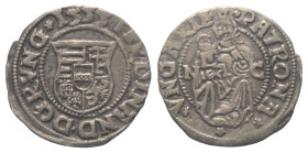 Ungarn. Königreich (bis 1945). Ferdinand I. (1526 - 1564).

 Denar (Silber). 1555. Nagybánya / Baia Mare (Rumänien).
Vs: * 1555 * FERDINAND. D. GR....