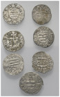 Mittelalter - Lots.


Ungarn.
Sigismund (1387 - 1437).

Lot (7 Stück, Silber): Denare.
Vs: Doppelkreuz mit langen Armen, Münzzeichen B-L, E-L, ...