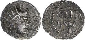GRÈCE ANTIQUE
Carie, Rhodes. Diobole 185/184-150 av. J.-C. EKC.696 ; Argent - 0,67 g - 10,5 mm - 11 h
TTB.