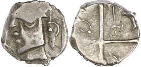 GAULE
Volques Tectosages. Drachme à la tête cubiste Ier siècle av. JC. LT.3254v ; Argent - 2,65 g - 15 mm - 11 h
TTB.