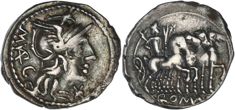 RÉPUBLIQUE ROMAINE
Vargunteia, Vargunteius. Denier 130 av. J.-C., Rome. RRC.257/...