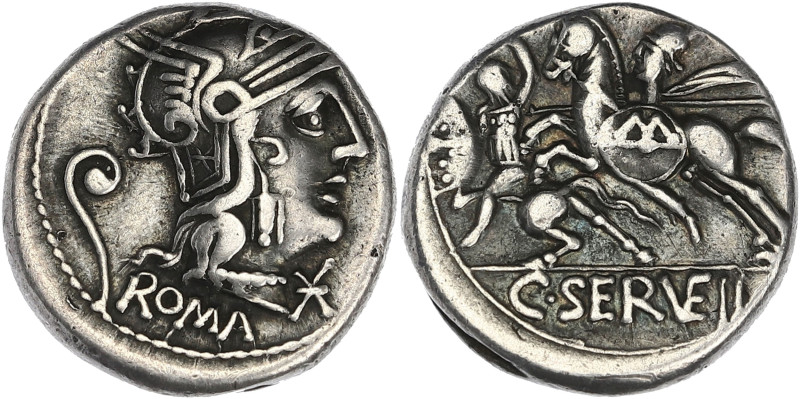 RÉPUBLIQUE ROMAINE
C. Servilius. Denier 127 av. J.-C., Rome. RRC.264/1 ; Argent ...