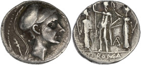 RÉPUBLIQUE ROMAINE
Caius Cornelius Blasio. Denier 112 av. J.-C., Rome. RRC.296/1h ; Argent - 3,64 g - 17 mm - 1 h
Légère patine grise. TTB.