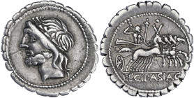 RÉPUBLIQUE ROMAINE
Lucius Cornelius Scipio Asiaticus. Denier serratus 106 av. J.-C., Rome. RRC.311/1a ; Argent - 3,91 g - 20 mm - 8 h
Avec une ancienn...