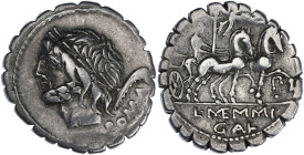 RÉPUBLIQUE ROMAINE
Memmia, Lucius Memmius Galerius. Denier serratus 106 av. J.-C., Rome. RRC.313/1 ; Argent - 3,89 g - 17,5 mm - 8 h
Avec une ancienne...