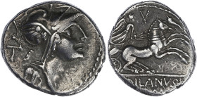 RÉPUBLIQUE ROMAINE
D. Junius Silanus. Denier 91 av. J.-C., Rome. RRC.337/3 ; Argent - 3,79 g - 16 mm - 3 h
TTB.
