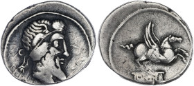 RÉPUBLIQUE ROMAINE
Quintus Titius. Denier 90 av. J.-C., Rome. RRC.341/1 ; Argent - 3,83 g - 17 mm - 12 h
Légèrement nettoyé. TB.