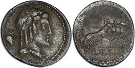RÉPUBLIQUE ROMAINE
L. Julius Bursio. Denier 85 av. J.-C., Rome. RRC.352/1a ; Argent - 3,94 g - 19 mm - 2 h
TTB.
