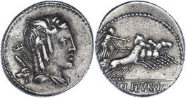 RÉPUBLIQUE ROMAINE
L. Julius Bursio. Denier 85 av. J.-C., Rome. RRC.352/1a ; Argent - 3,87 g - 19 mm - 6 h
Avec une ancienne étiquette de collection. ...