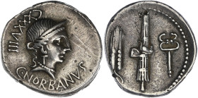 RÉPUBLIQUE ROMAINE
Caius Norbanus. Denier 83 av. J.-C., Rome. RRC.357/1b ; Argent - 3,94 g - 18,5 mm - 9 h
Avec une ancienne étiquette de collection. ...