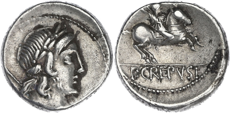 RÉPUBLIQUE ROMAINE
P. Crepusius. Denier 82 av. J.-C., Rome. RRC.361/1a ; Argent ...